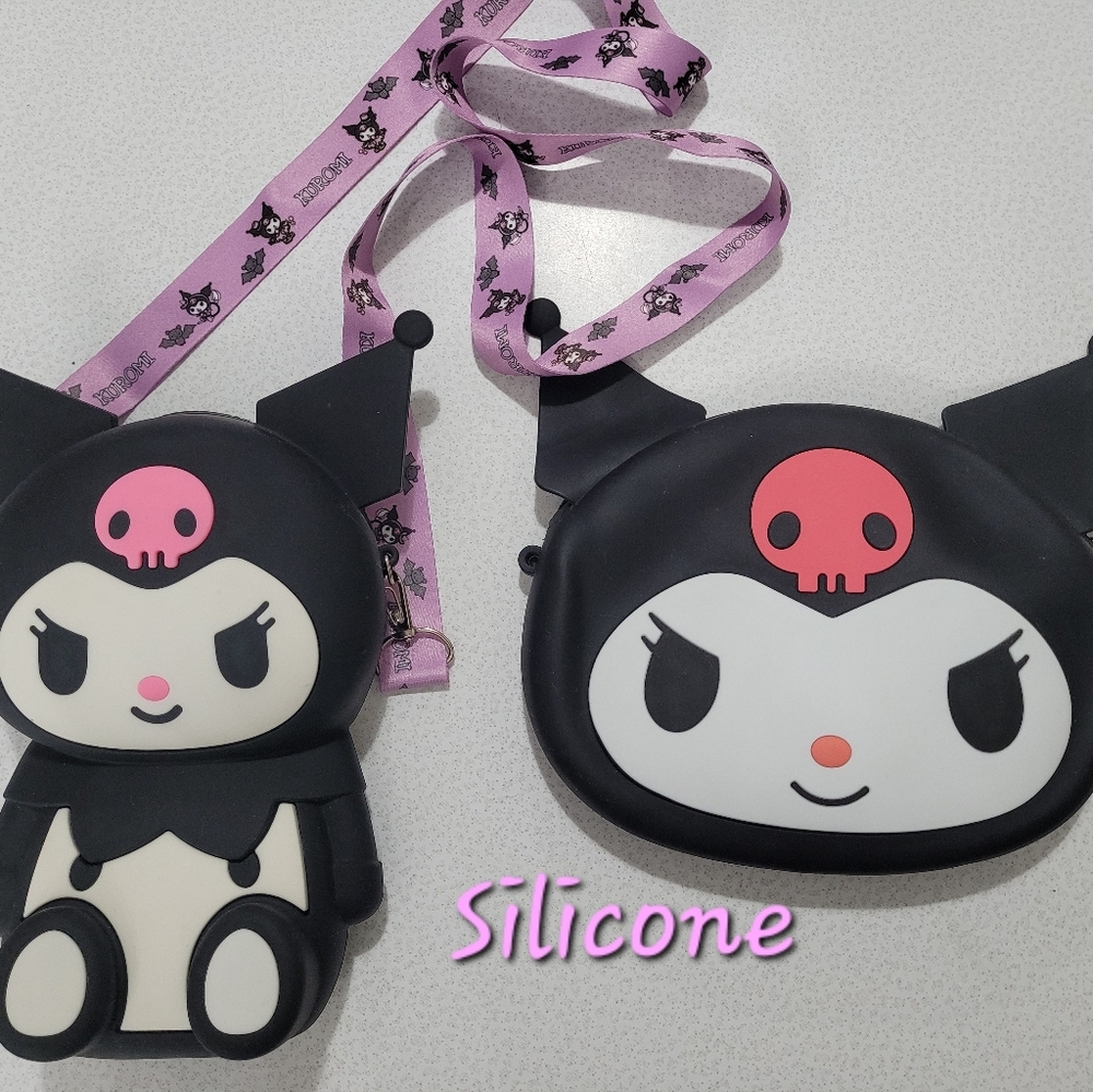 Sanrio Kuromi Crossbody Purse Silicone Black Cat Shoulder Bag And Makeup Bag
